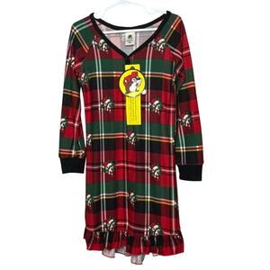 Buc-ees Girls Youth Christmas Red Green Plaid Ruffle Nightgown PJ Size XS New
